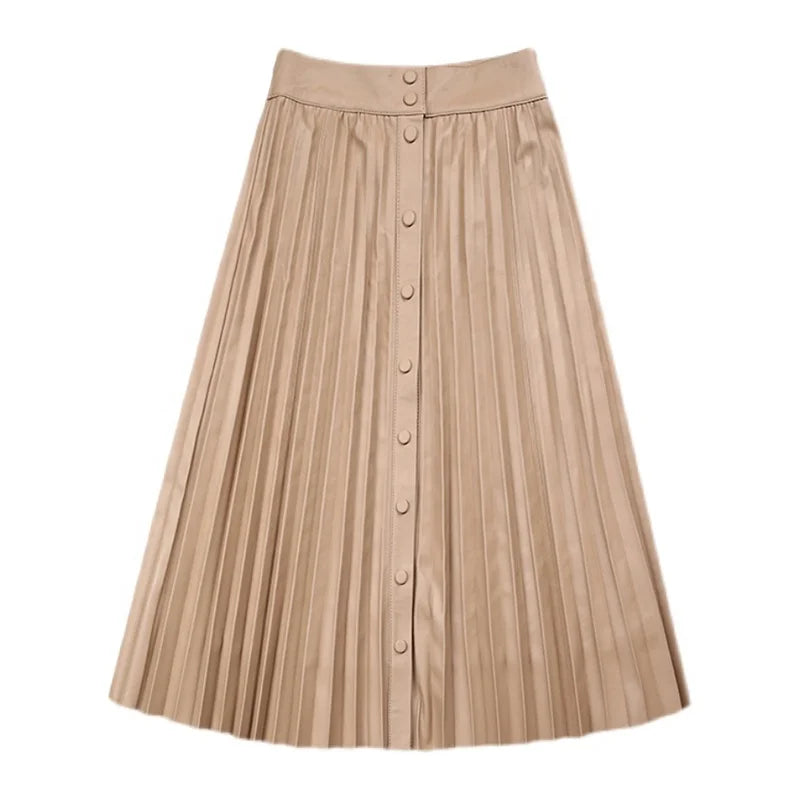 Women's Genuine Sheepskin Pleated Maxi Skirt