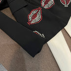 Crystal Rhinestone Blazer for Women – Single-Breasted Notched Collar Office Jacket