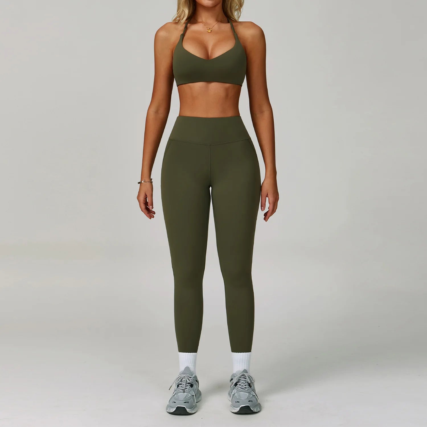 Beautiful Back Sports Bra & Flare Legging Set – Women's Nude Feel 2-Piece Gym Set
