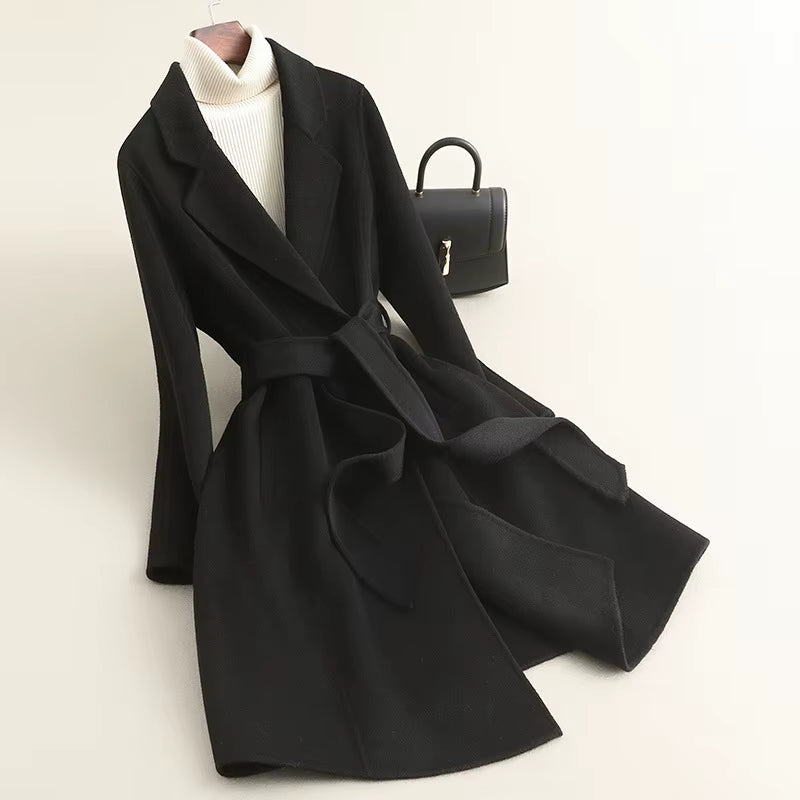 Women's Cashmere Wool Coat | Elegant Long Double-Sided Spring Coat