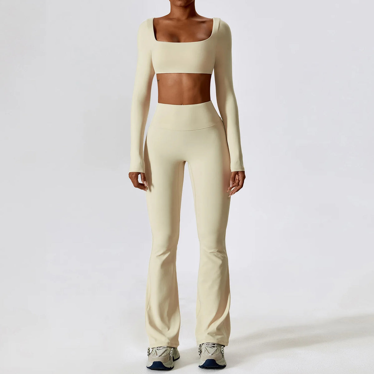 Long Sleeve Top & Scrunch Butt Flare Legging Yoga Set – Women's 2-Piece Gym Set