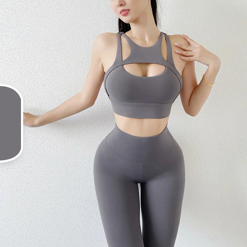 High Stretch Push Up Sports Bra – Hollow Breathable Yoga & Running Bra