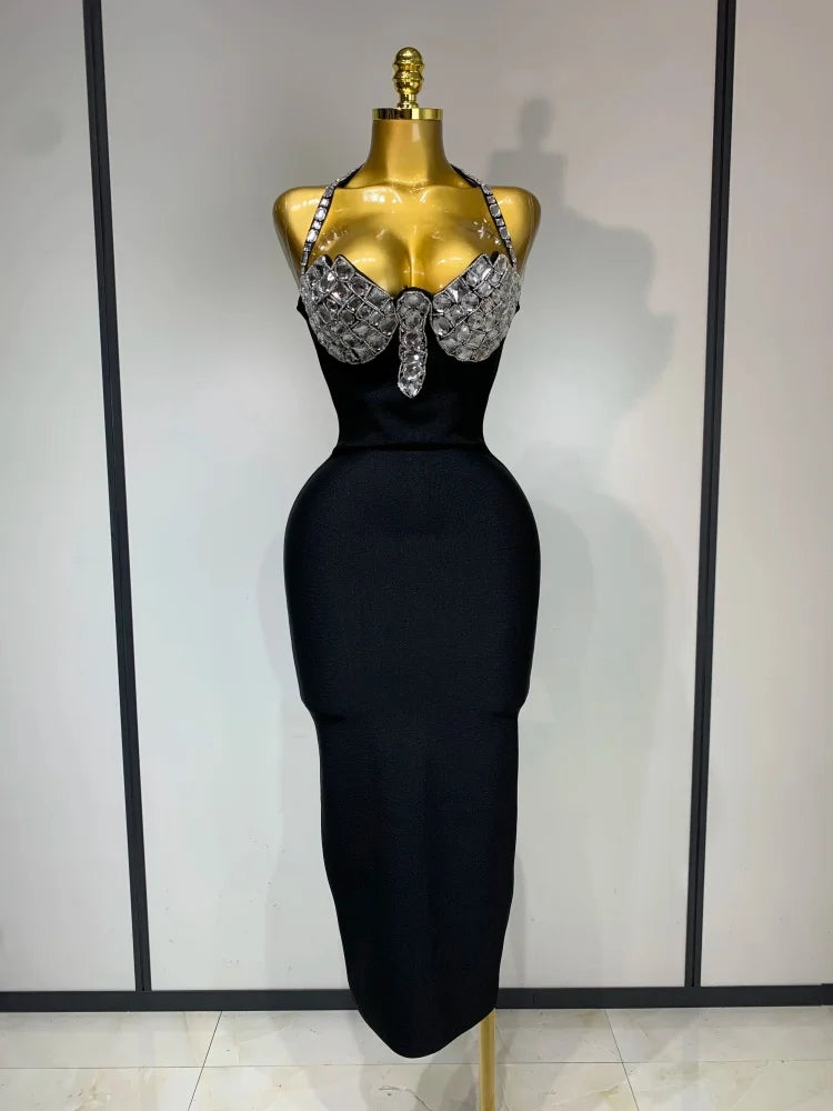 Black Embellished Bodycon Party Dress | Windia
