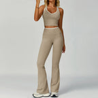 Contrast Colour Yoga Two-Piece Set — Seamless Vest & High-Waist Pants for Women