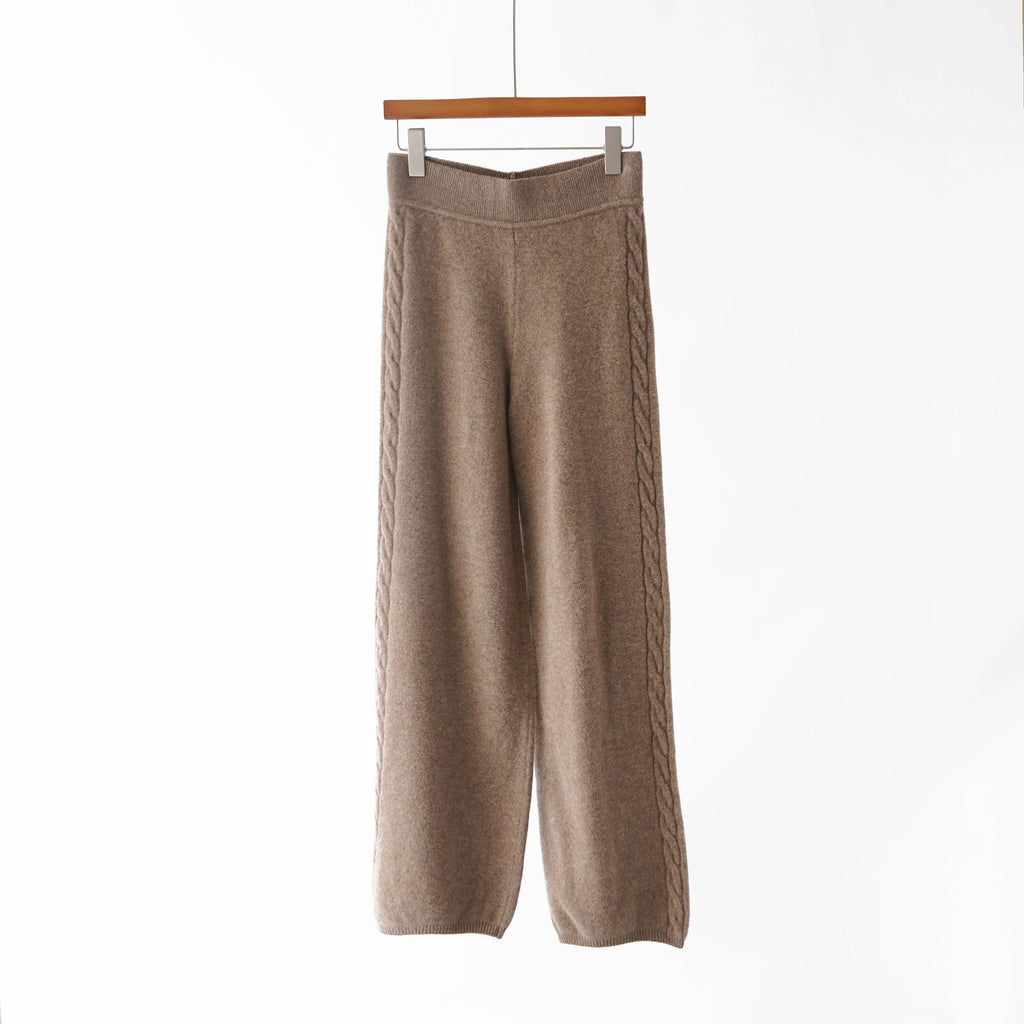 Women's Cashmere Knit Two-Piece Set | Cable Knit Sweater & Wide Leg Pants | Autumn Winter Loungewear