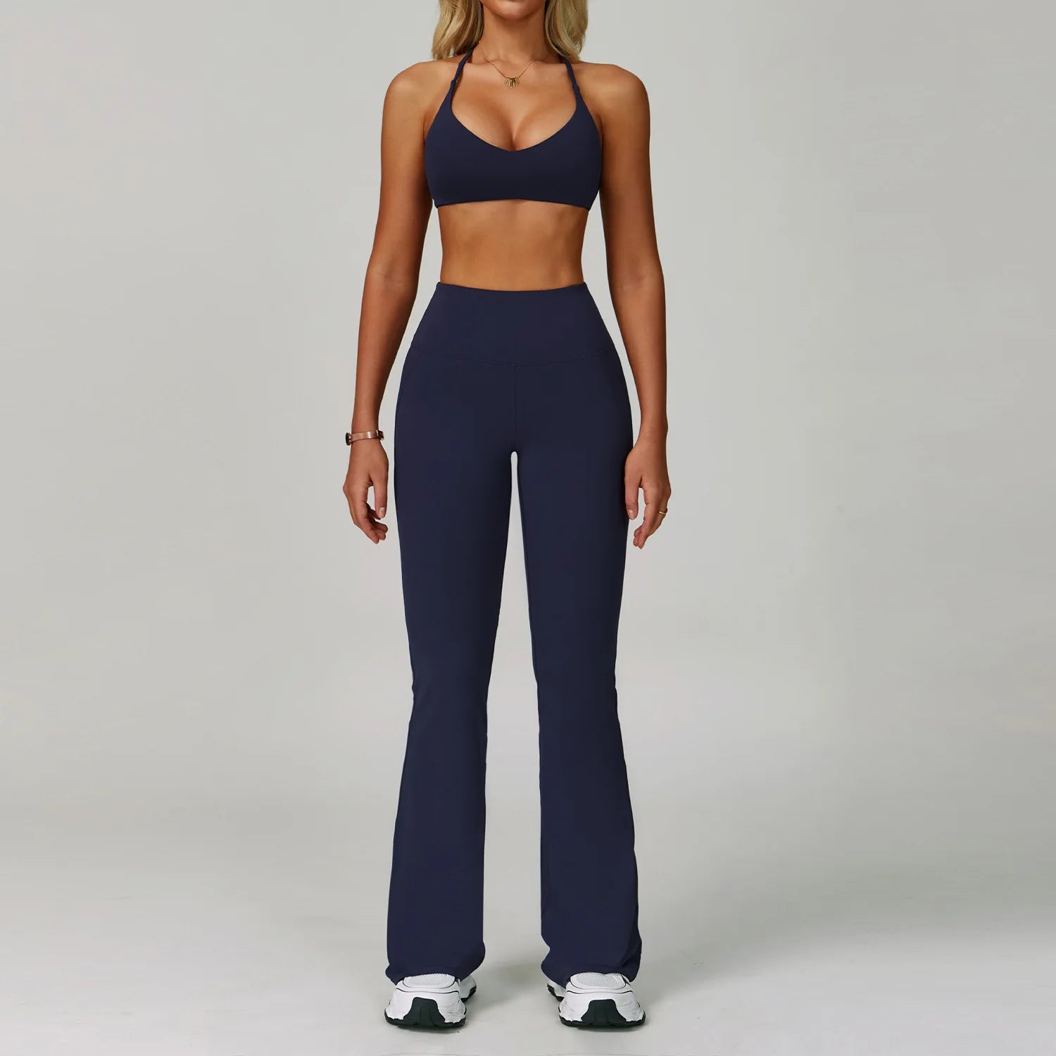 Beautiful Back Sports Bra & Flare Legging Set – Women's Nude Feel 2-Piece Gym Set