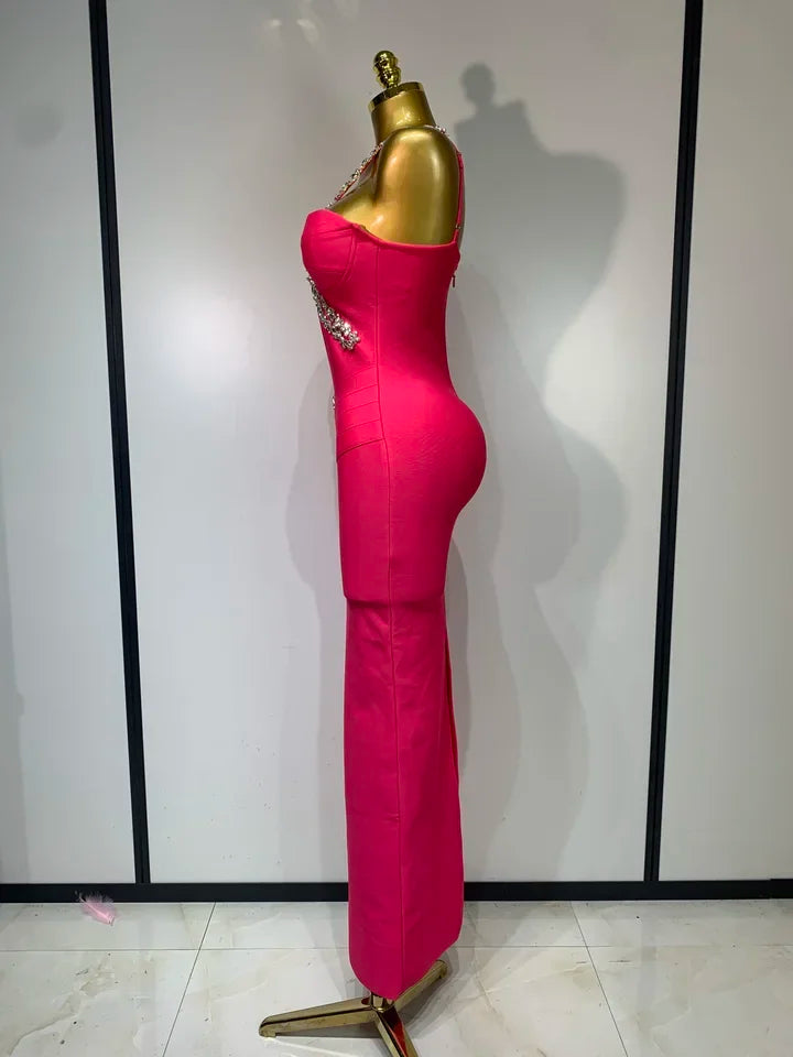 Women's Crystal Backless Bodycon Maxi Dress