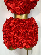 Women's Strapless Red Floral Bodycon Two-Piece Skirt Set