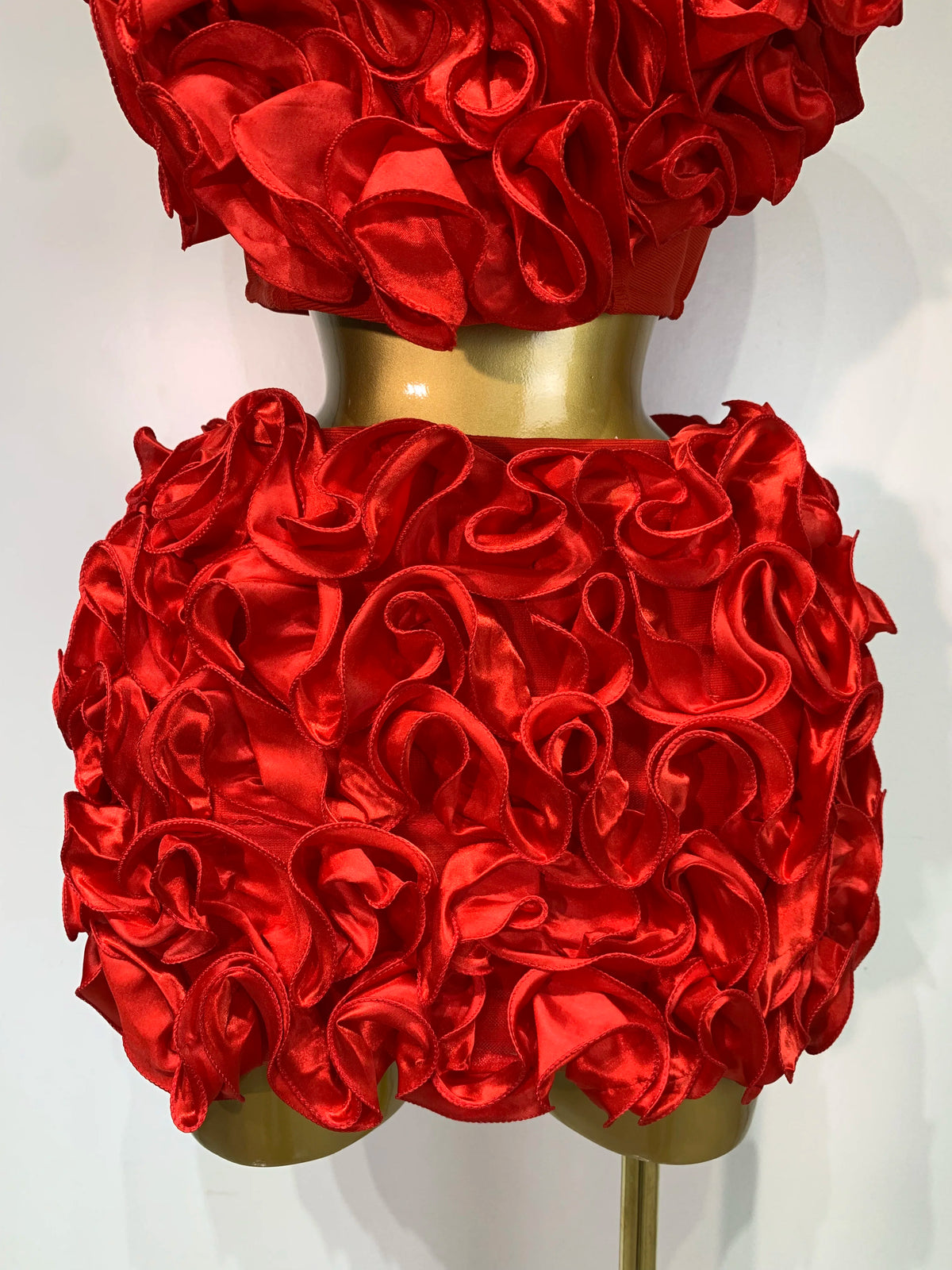 Women's Strapless Red Floral Bodycon Two-Piece Skirt Set