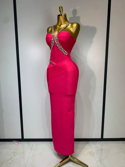 Women's Crystal Backless Bodycon Maxi Dress