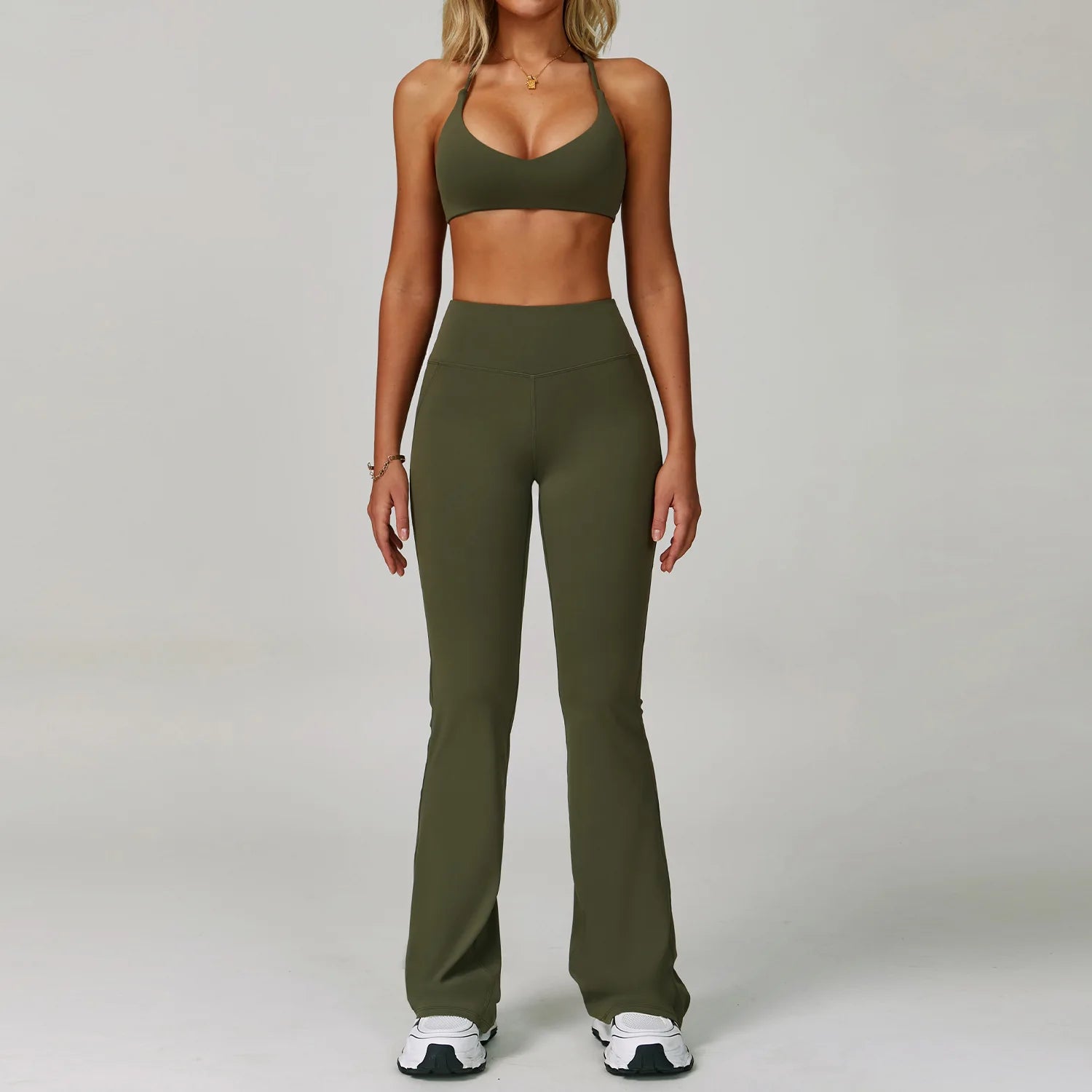 Beautiful Back Sports Bra & Flare Legging Set – Women's Nude Feel 2-Piece Gym Set