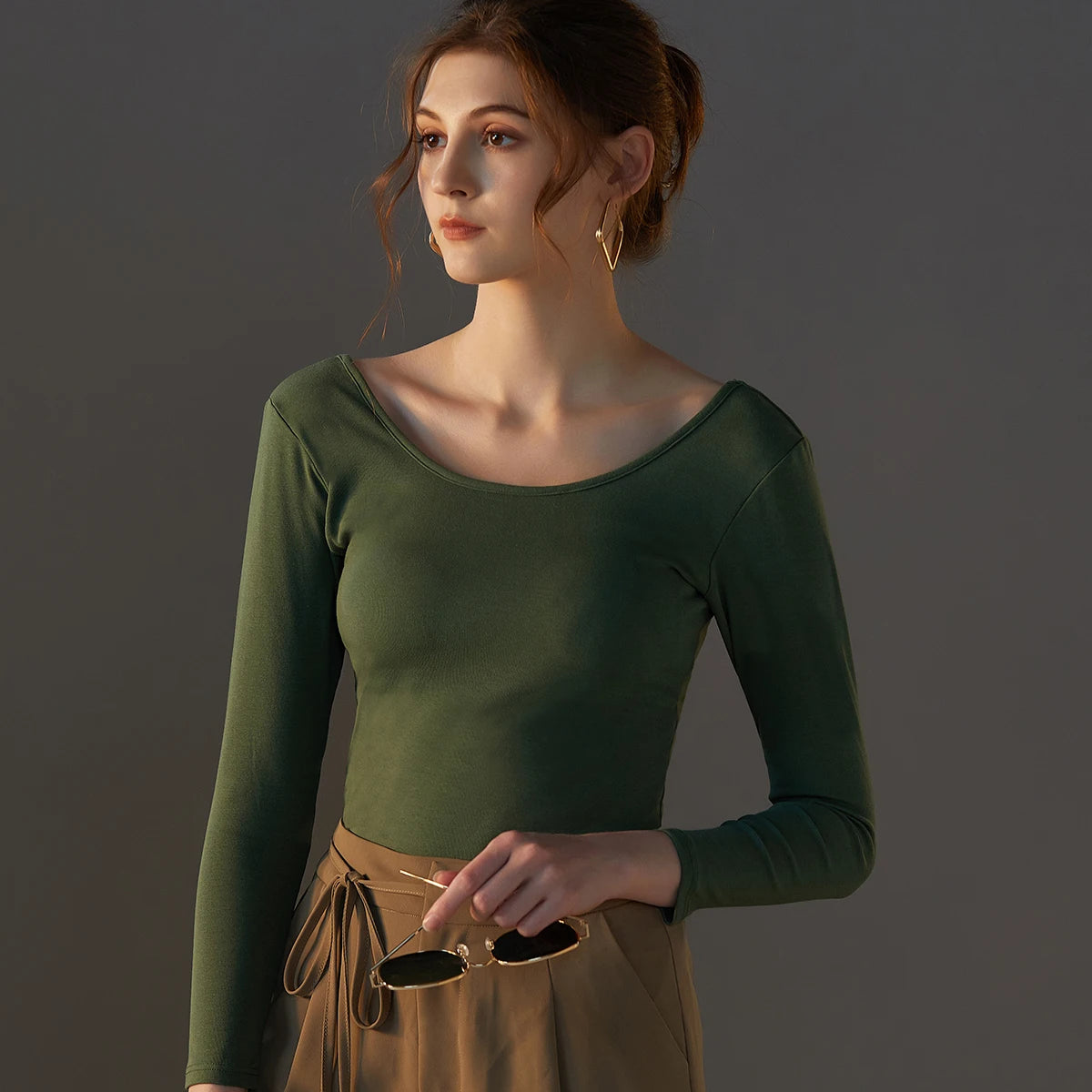 Women's Long-Sleeve Top with Built-In Bra