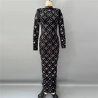 Hot Drilling Maxi Dress | Long Sleeve Party Dress for Women