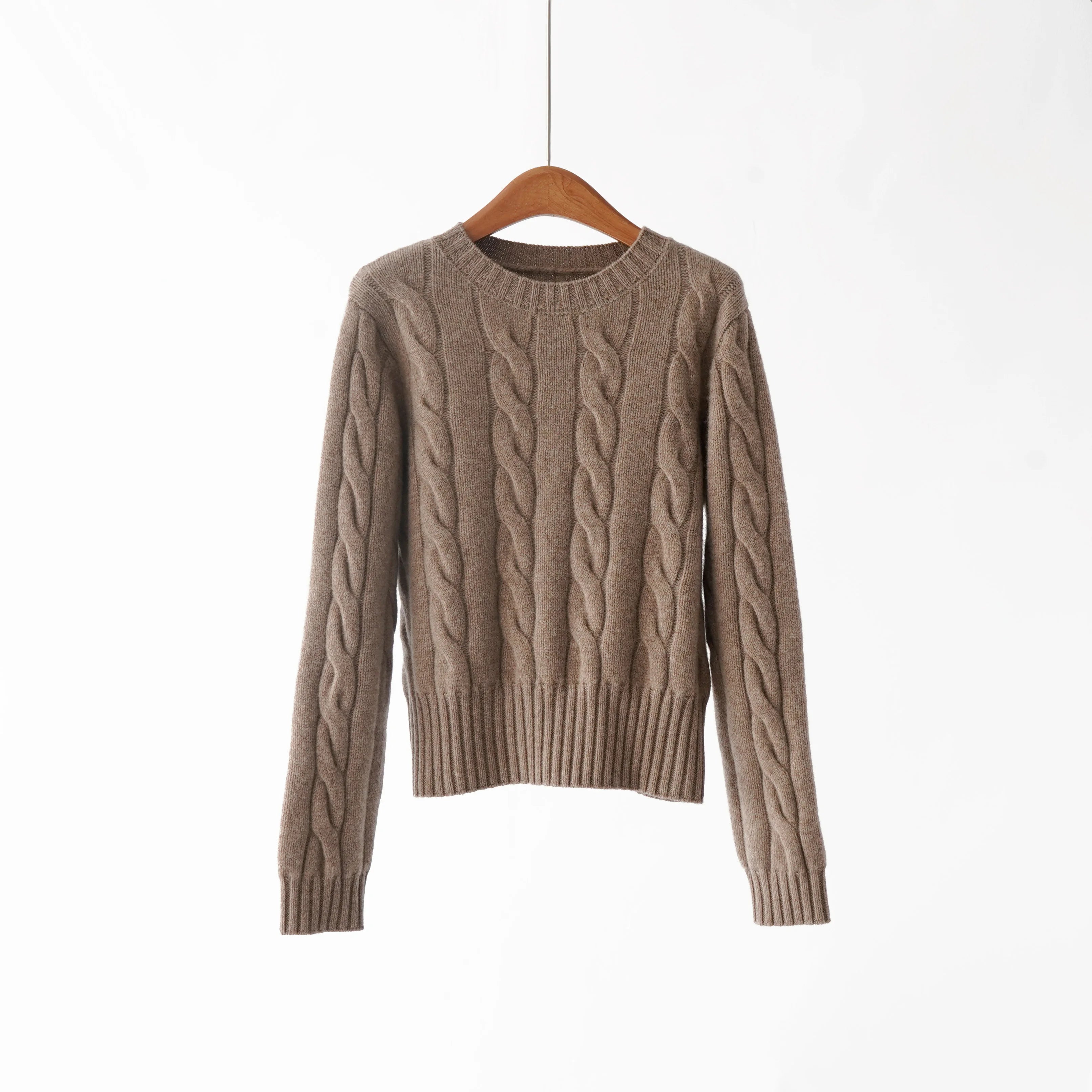 Kaschmir-Strick-Zweiteiler für Damen | Zopfstrickpullover & Hose mit weitem Bein | Loungewear für Herbst/Winter