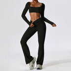 Long Sleeve Top & Scrunch Butt Flare Legging Yoga Set – Women's 2-Piece Gym Set