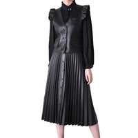 Women's Genuine Sheepskin Pleated Maxi Skirt