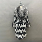 Fox Fur Collar & Cuffs Women's Cashmere Wool Overcoat – Handmade Houndstooth Winter Coat
