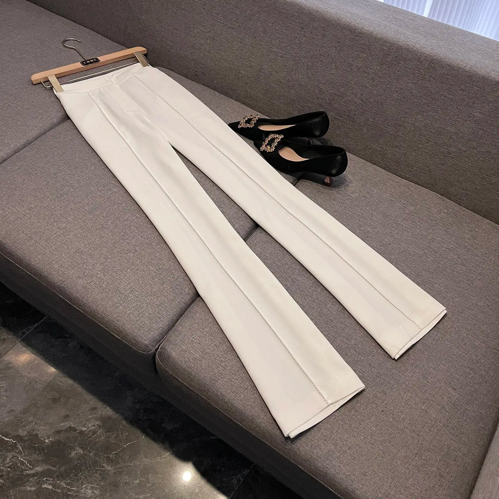 2025 New Arrival Lady Designed Quilted Office Casual 2Pcs Long Sleeve Single Button Blazer With Belt Flared Pants Solil Suit