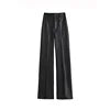 Women's High Waist Straight Leg Genuine Leather Pants