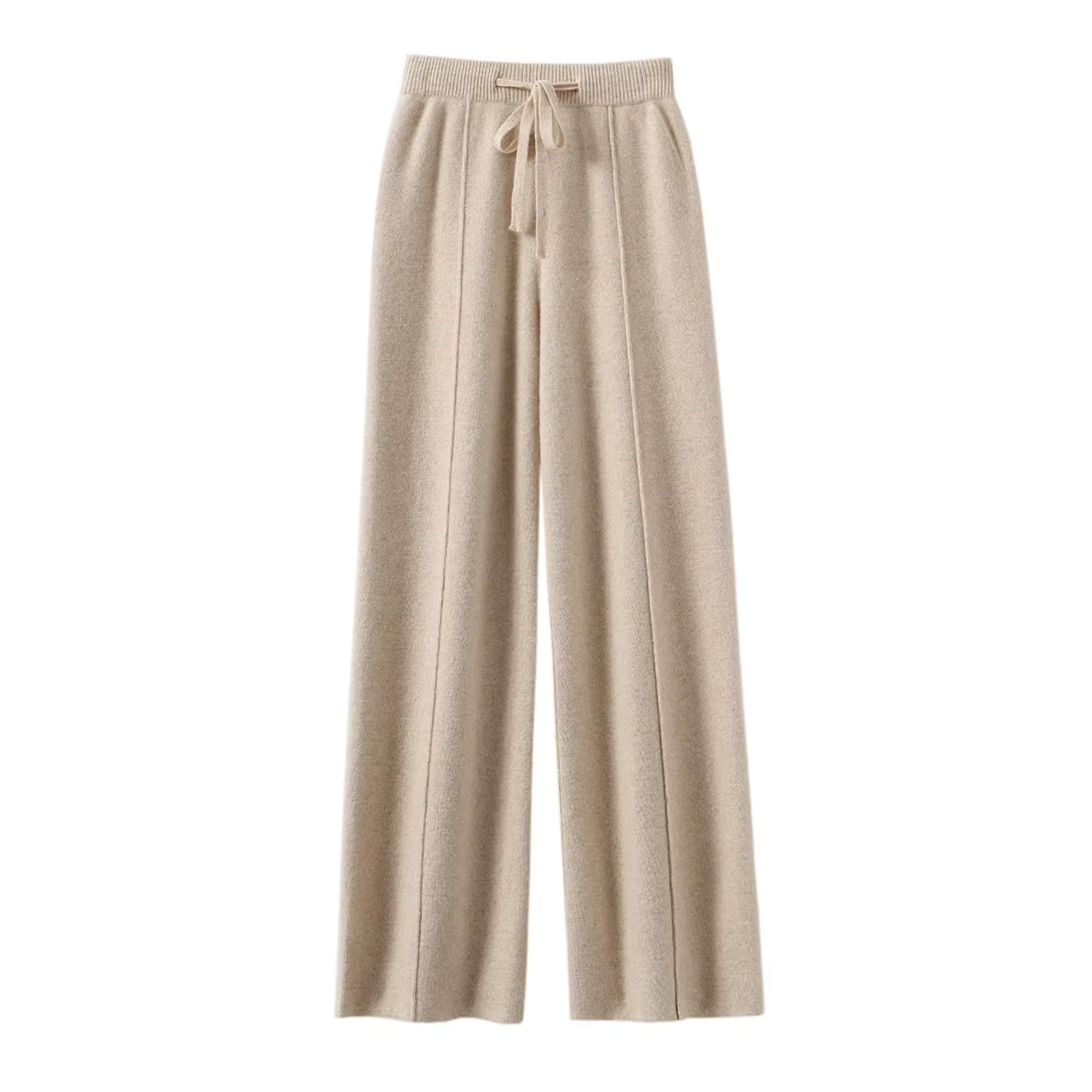 Women's 100% Wool Wide Leg Pants – High Waist Knit Trousers