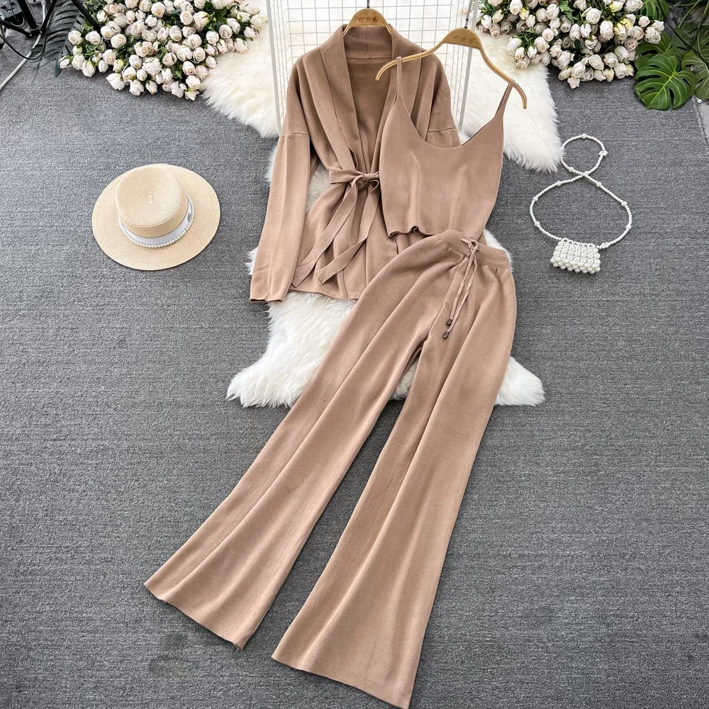 Korean-Style Casual Two-Piece Set — Polo-Collar Knitted Top & Midi Skirt