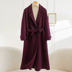 Women's Purple Long Wool Coat | Double-Breasted V-Neck | Windia