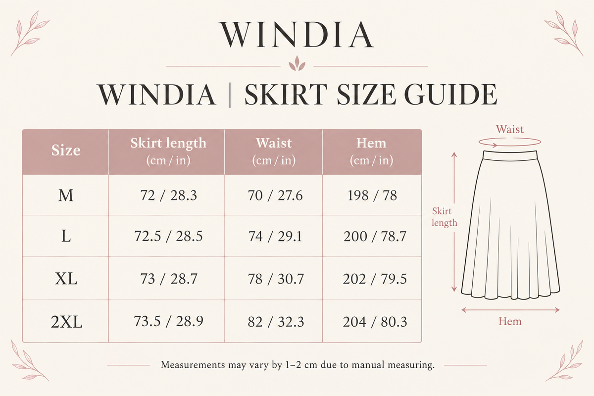 Women's Genuine Leather High-Waist A-Line Skirt | Windia | Size Chart