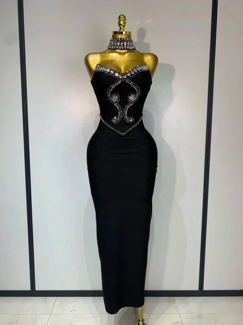 Women's Black Strapless Beaded Bandage Party Dress | Windia