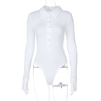 Tight Long Sleeve Lapel Women's Bodysuit Jumpsuit