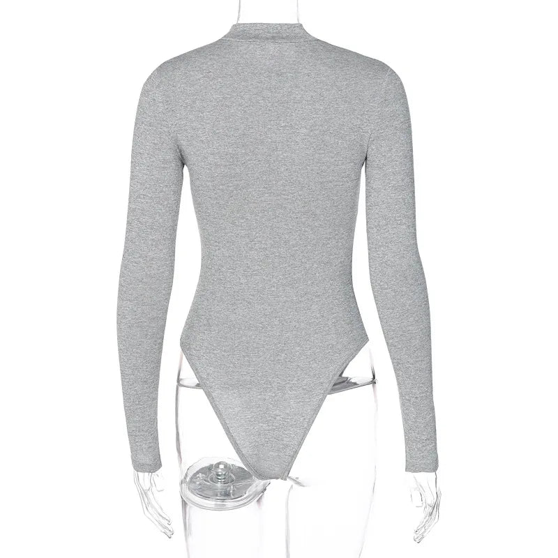  Gray Mock-Neck Zip Bodysuit | Windia