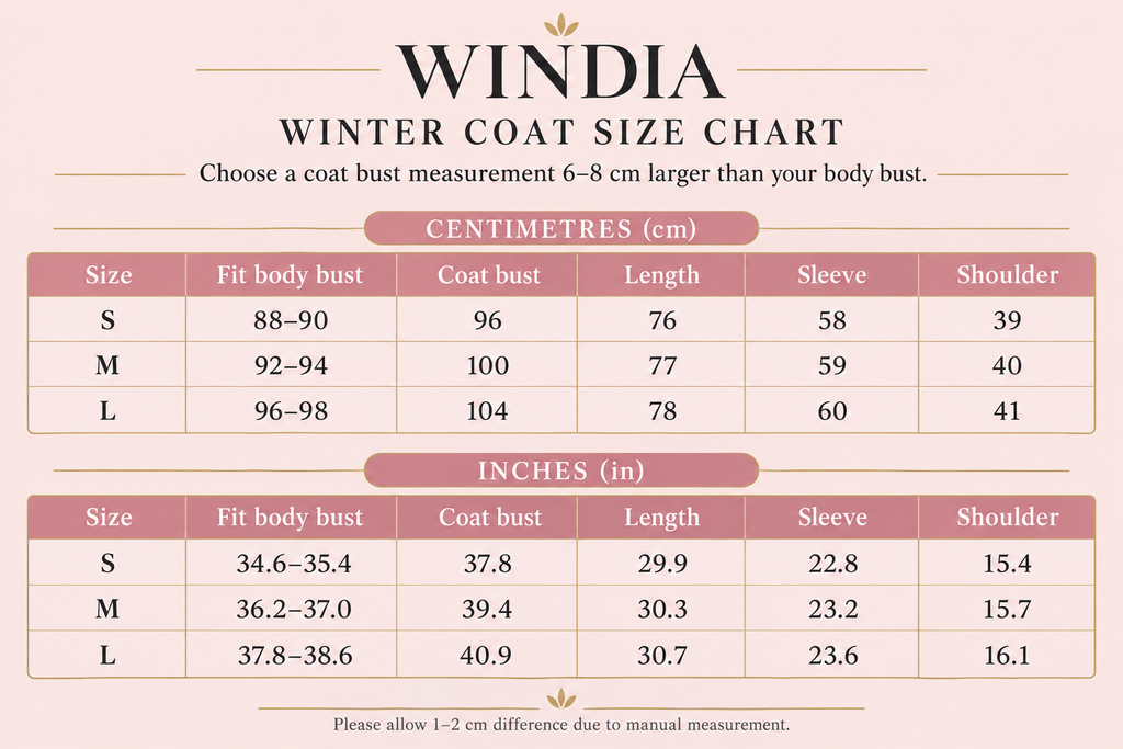 Women’s Winter Coat with Cashmere-Wool Collar |Size Chart| Windia