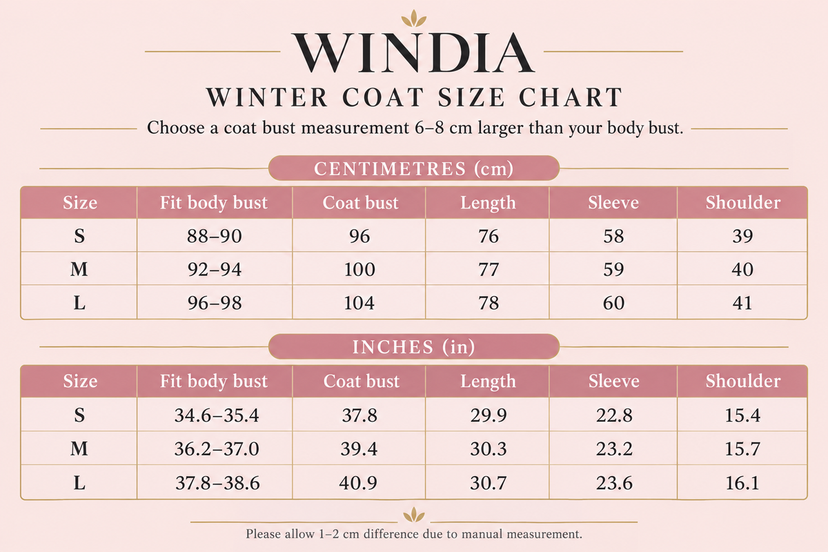 Women’s Winter Coat with Cashmere-Wool Collar |Size Chart| Windia