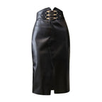 Black High Waist Leather Pencil Skirt for Women - Windia