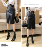Black High Waist Leather Pencil Skirt for Women - Windia