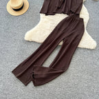 Casual Two-Piece Knit Sweat Suit | Tie-Front Top & Wide Leg Pants Set - Windia