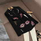 Crystal Rhinestone Blazer for Women – Single-Breasted Notched Collar Office Jacket - Windia