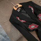Crystal Rhinestone Blazer for Women – Single-Breasted Notched Collar Office Jacket - Windia