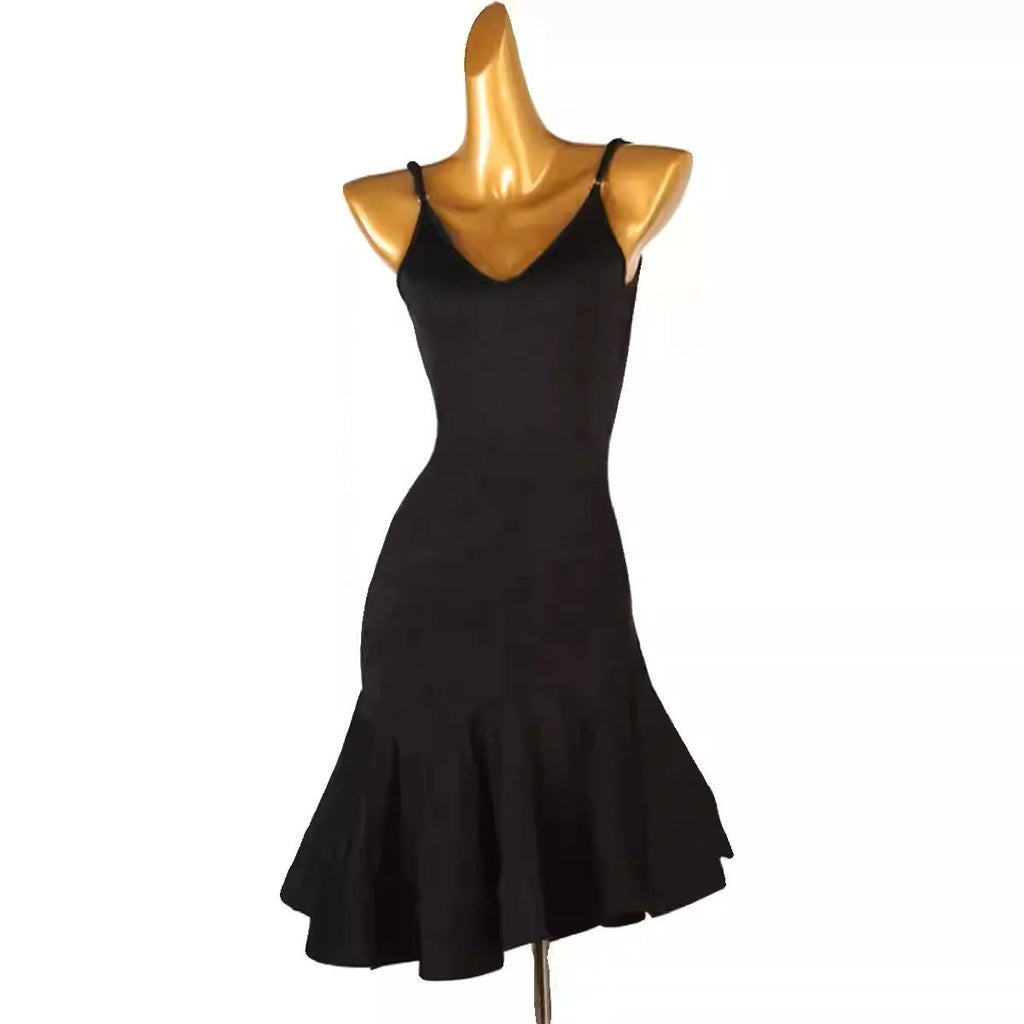 High-End Latin Dance Dress | Professional Ballroom Art Exam Dress | Black Strapless Silk/Cotton - Windia