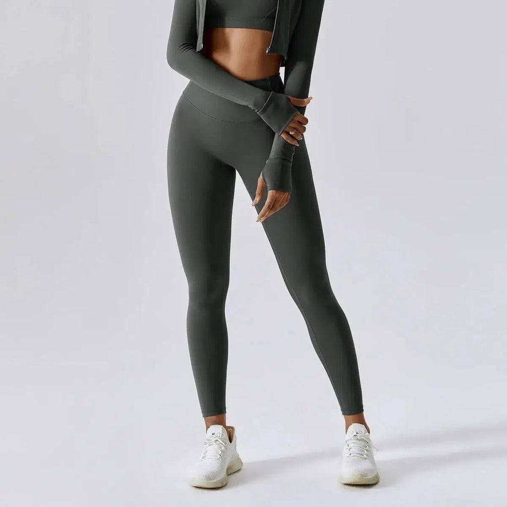 High Waist Scrunch Butt Yoga Leggings, No Front Seam Nylon Tights Gray Windia