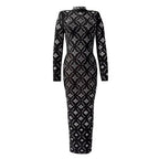 Hot Drilling Maxi Dress | Long Sleeve Party Dress for Women Black Windia