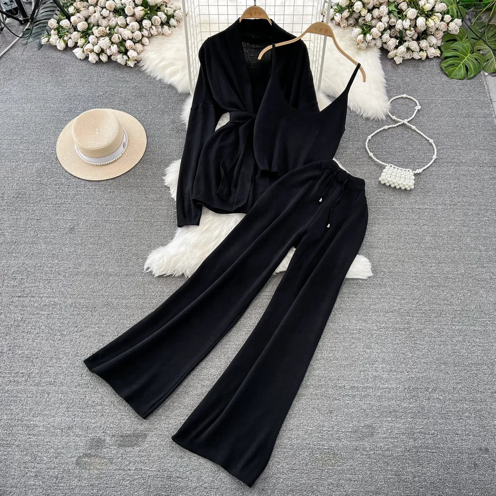 Korean-Style Casual Two-Piece Set — Polo-Collar Knitted Top & Midi Skirt - Windia