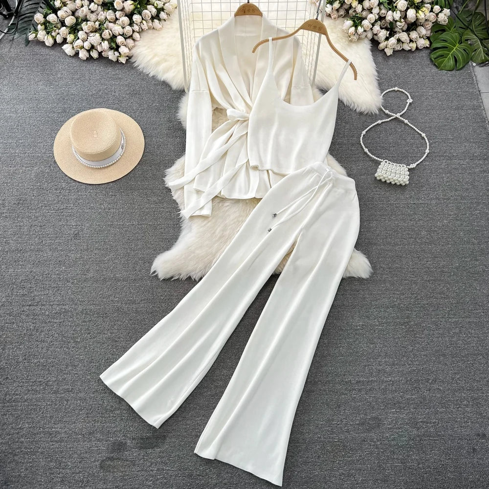 Korean-Style Casual Two-Piece Set — Polo-Collar Knitted Top & Midi Skirt - Windia