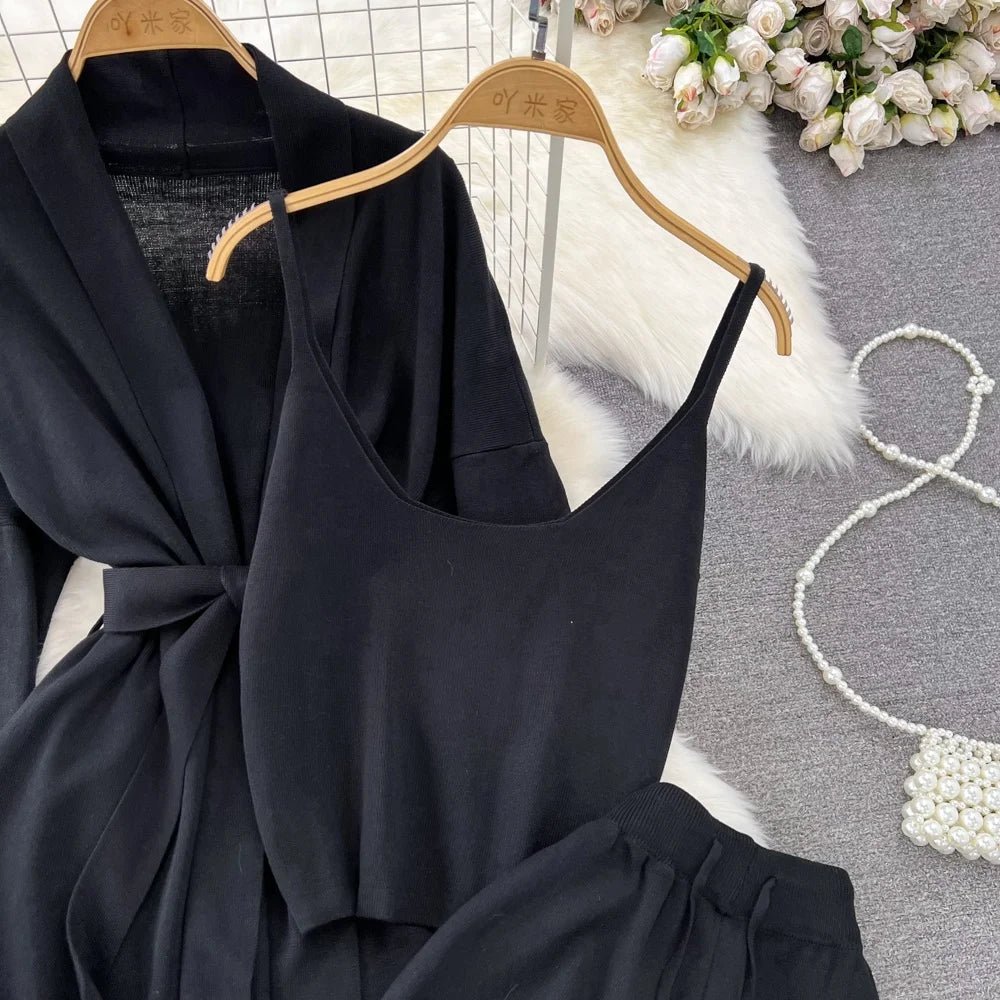 Korean-Style Casual Two-Piece Set — Polo-Collar Knitted Top & Midi Skirt - Windia