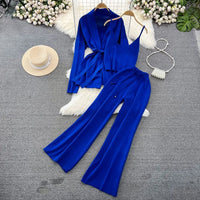 Korean-Style Casual Two-Piece Set — Polo-Collar Knitted Top & Midi Skirt - Windia