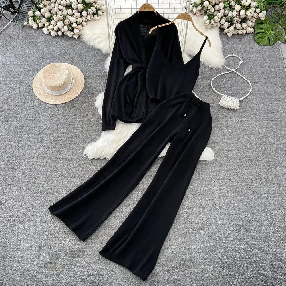 Korean-Style Casual Two-Piece Set — Polo-Collar Knitted Top & Pants One size Windia