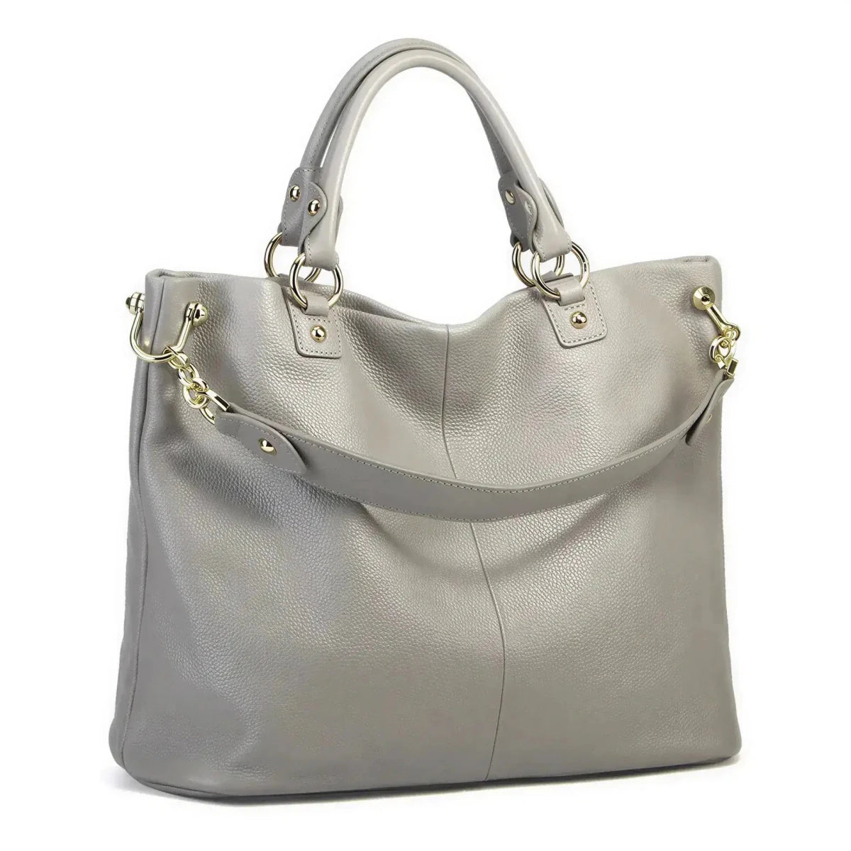Leather Shoulder Tote Bag – Big Capacity Luxury Ladies Handbag Light Gray Windia