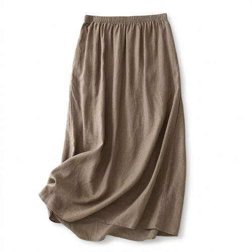 Light Coffee linen skirt on white background