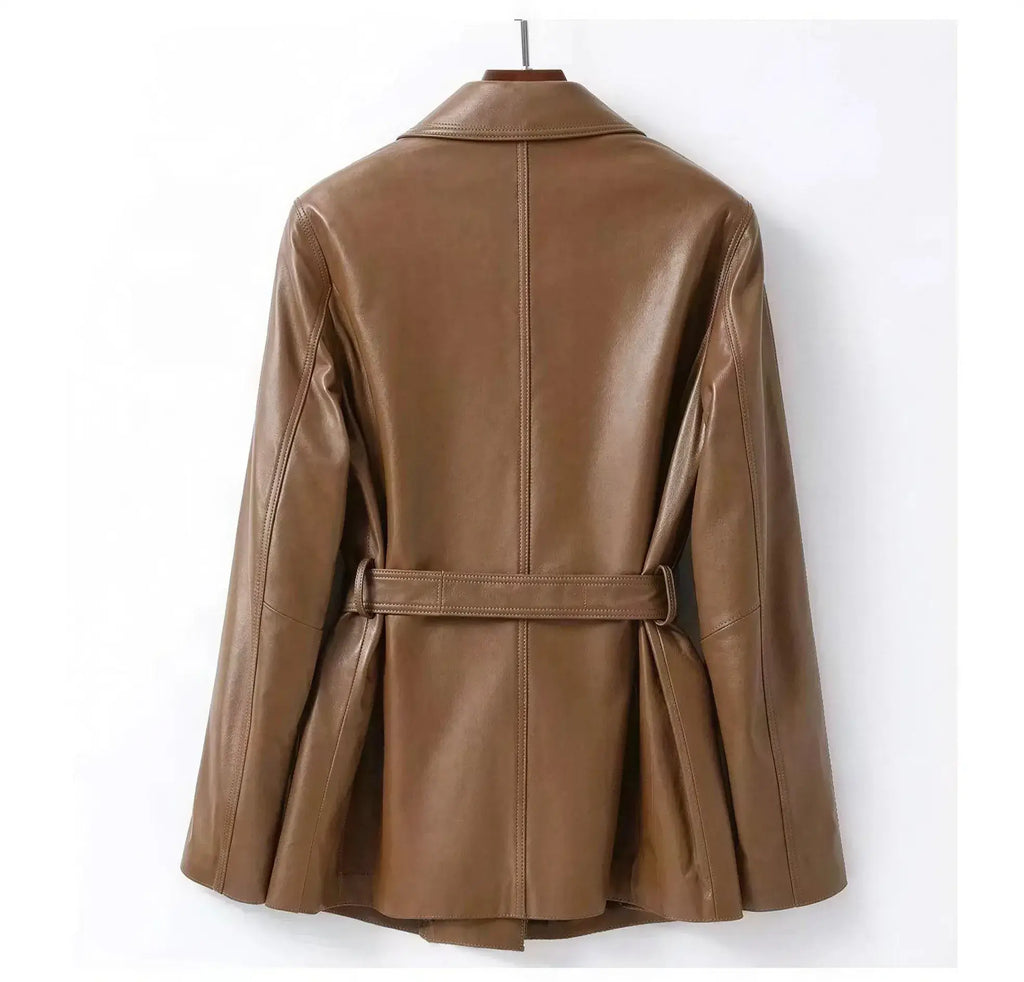 Luxurious Genuine Sheepskin Women's Leather Jacket with Waterproof & Windproof Features - Windia