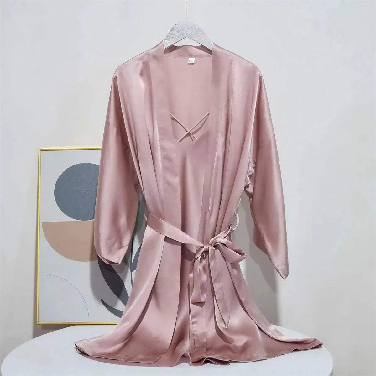 Luxury 100% Mulberry Silk Sleepwear Robe Set Black Windia