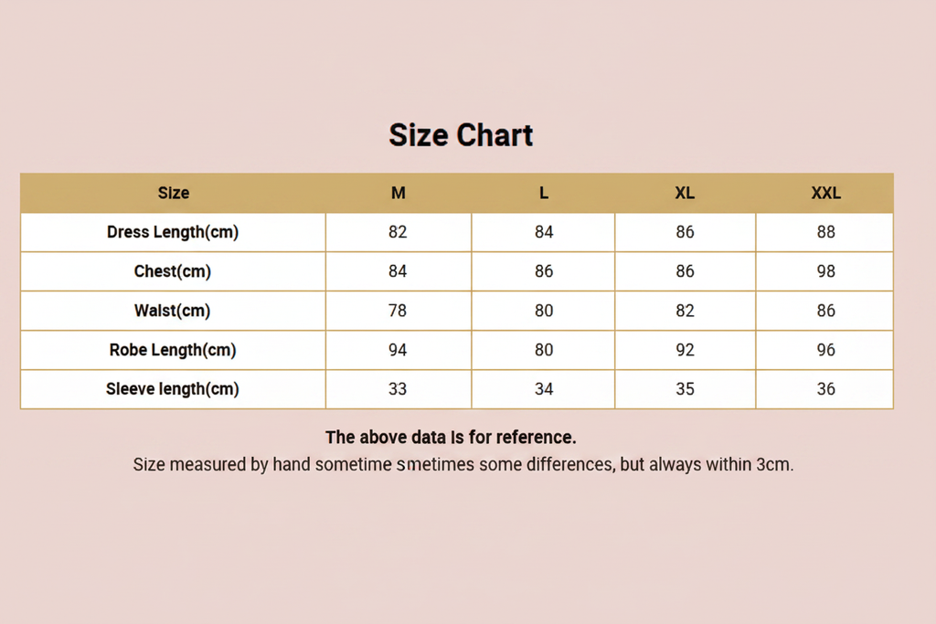 Luxury Silk Sleepwear Size Chart